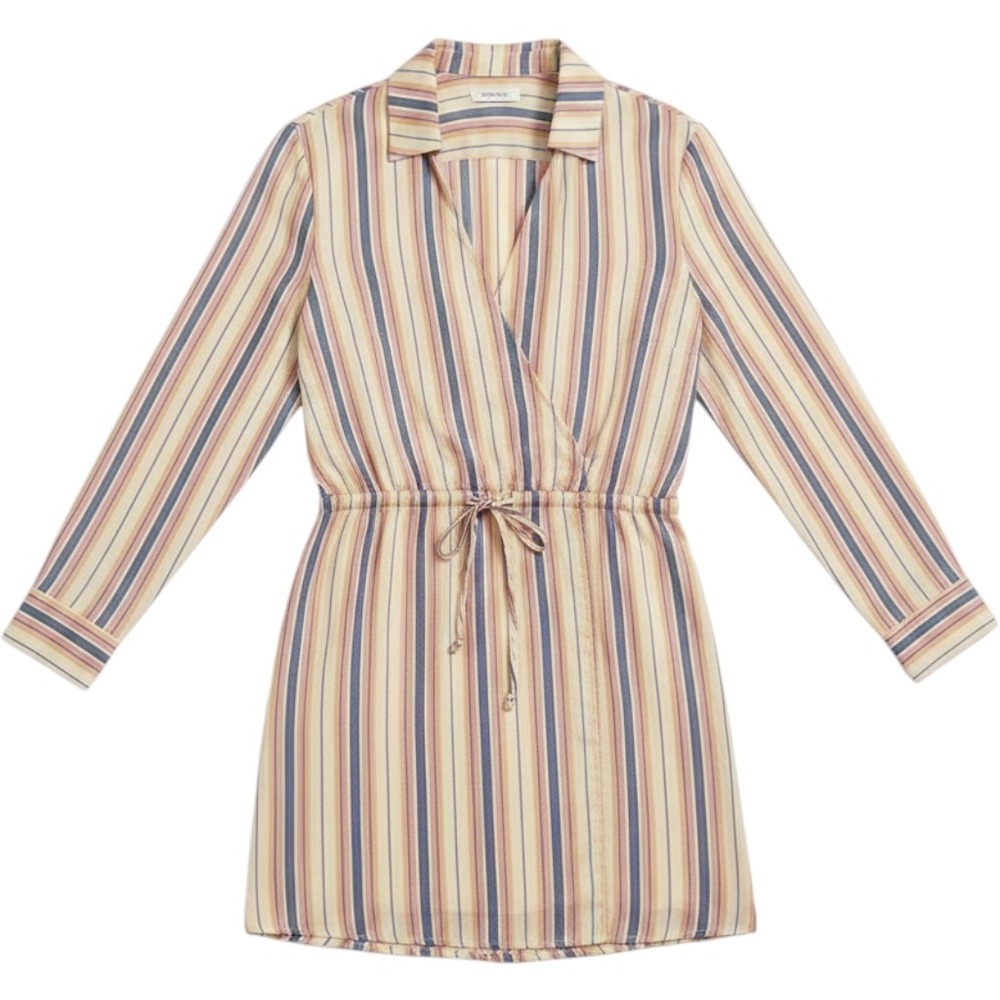 Chaser Striped Wrap Front Shirt Dress Multi Color Long Sleeve Mini Small NEW‎